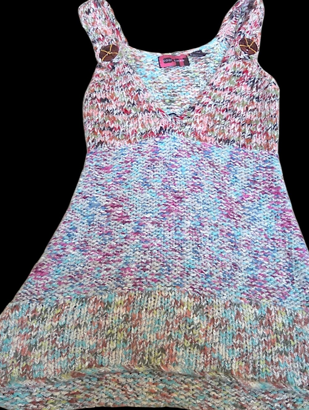 LNC Cool Things Vintage Women Sz M Multi-color Knit Tank W/Button Accents